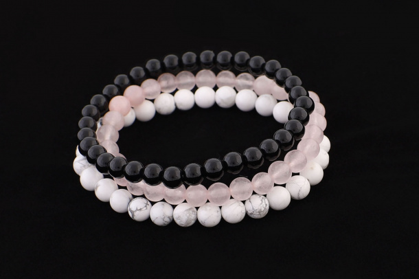 Sada náramkov růženín howlite a onyx