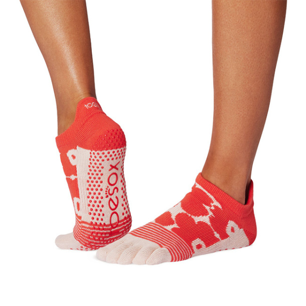 Ponožky na jogu nízke Hot Coral Floral